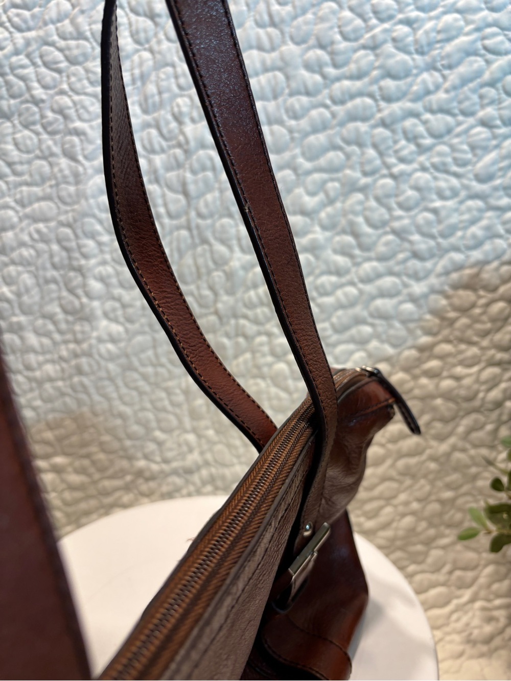 Etienne Aigner Brown Leather Satchel with Buckle Straps - Picture 11 of 12
